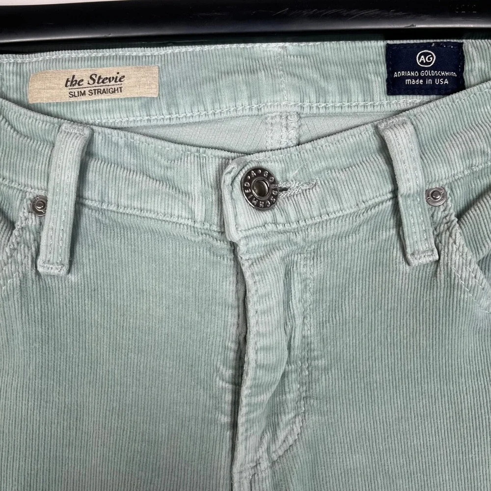 AG The Stevie Slim Straight Corduroy Pants‎ Mint Green Casual Size 27